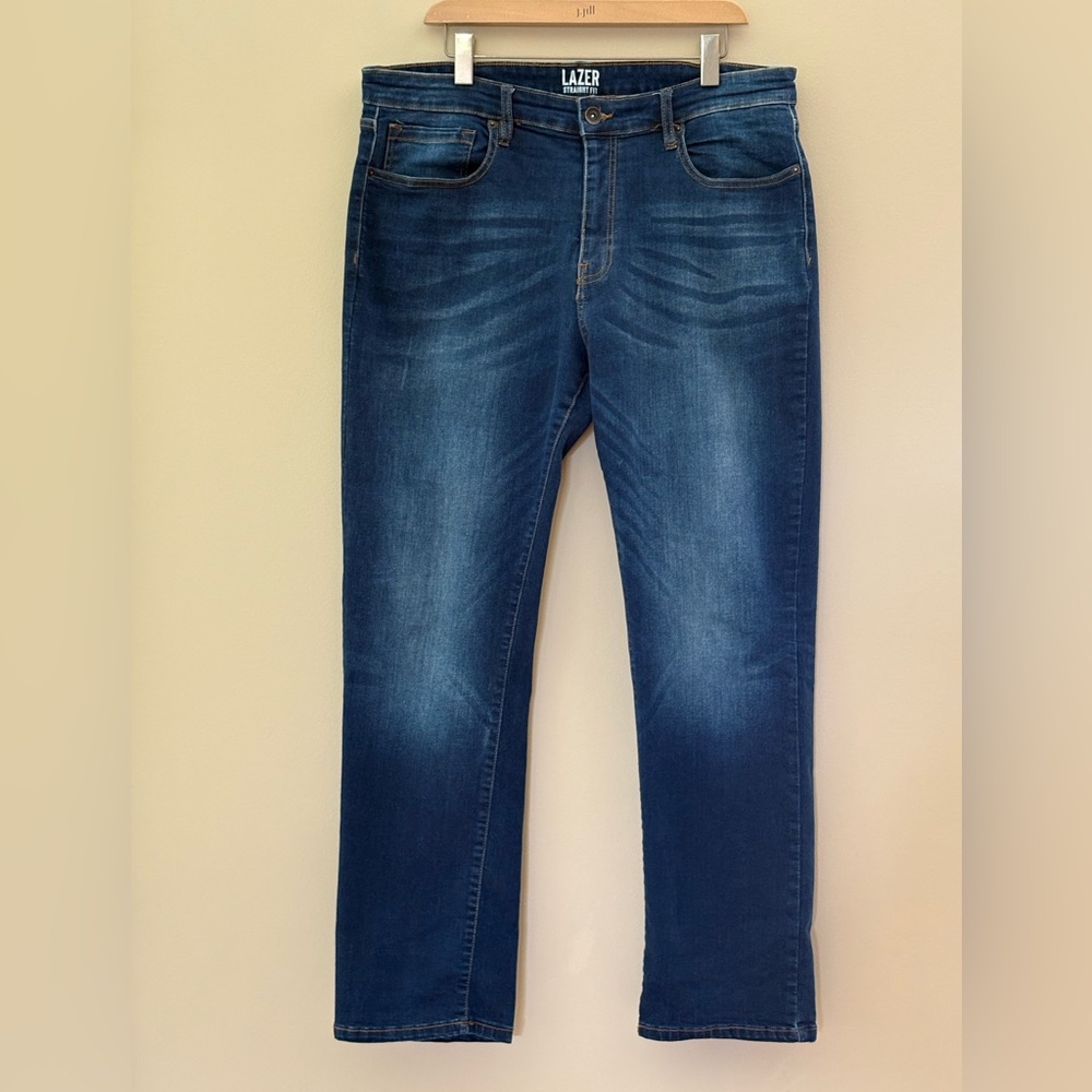 Blue Straight-Leg Jeans with Lived-In Wash